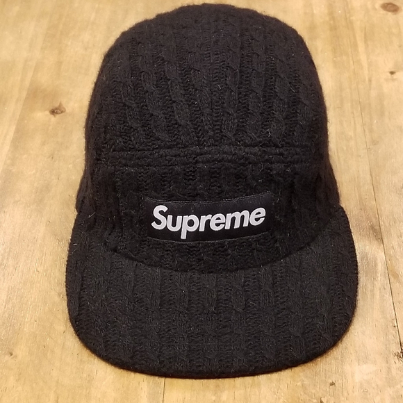 Supreme Other - Supreme Hat Size S/M Black Panel Cable Knit Made USA Vintage Stretch Fit